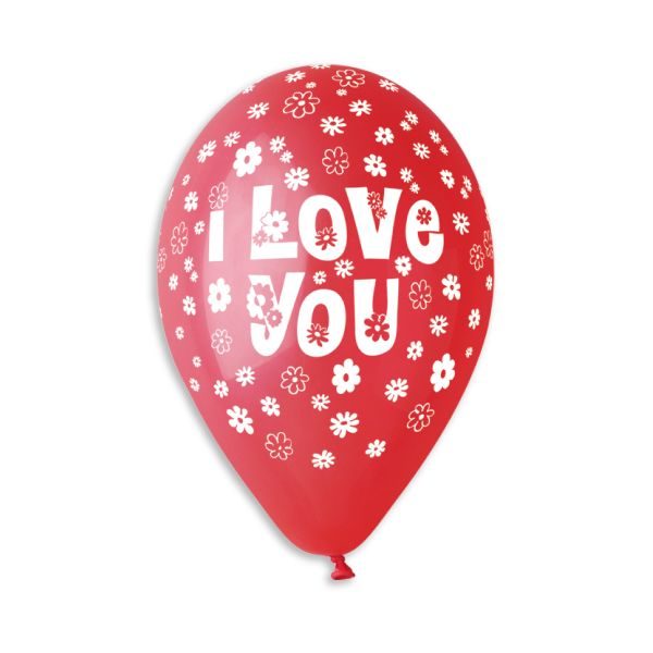 Балони с печат „I love you и цветя“ 12′-100бр.