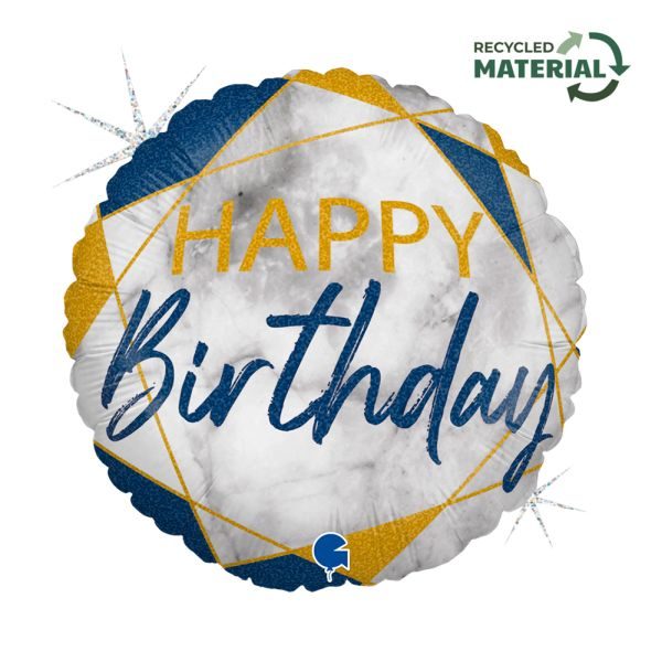 Балон „Happy Birthday-мрамор“ 18′-син -1бр. в оп.