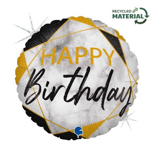 Балон „Happy Birthday-мрамор“ 18′ черен -1бр. в оп.