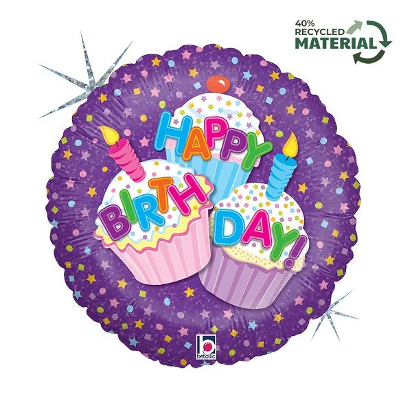 Балон „Happy Birthday с кексчета“ 18′-1бр.
