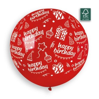Балон с печат „Happy Birthday“ 31′ различни цветове-1бр.