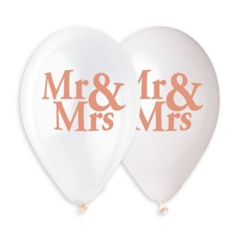 Балони с печат „Mr&Mrs“-макарон микс 13′-50бр.