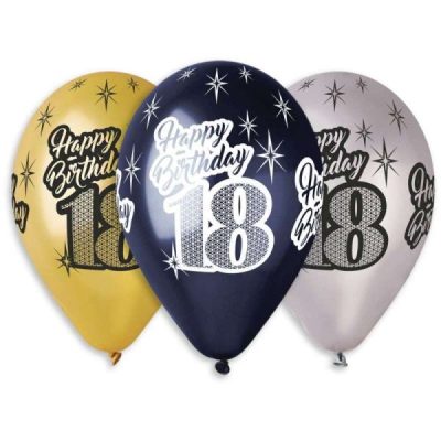 Балони с печат „Happy Birthday 18“ 13′-50бр.