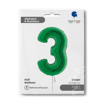 Балон „Цифра 3“ 40′. цвят: зелена -1бр. в оп.