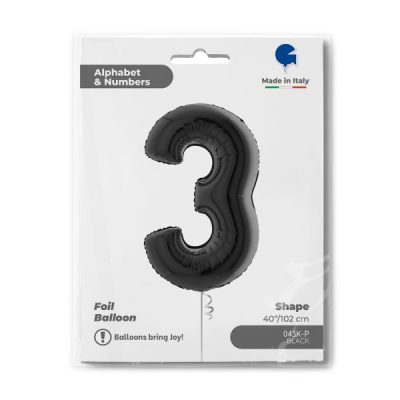 Балон „Цифра 3“ 40′. цвят: черна -1бр. в оп.