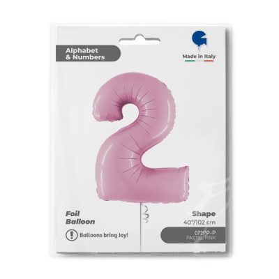 Балон „Цифра 2“ 40′. цвят: бебешко розова -1бр. в оп.