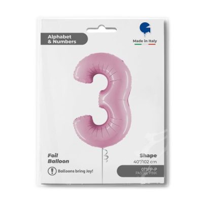 Балон „Цифра 3“ 40′. цвят: бебешко розова -1бр. в оп.