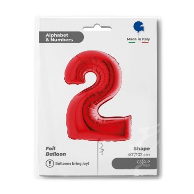 Балон „Цифра 2“ 40′. цвят: червена -1бр. в оп.