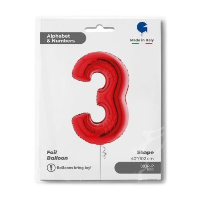 Балон „Цифра 3“ 40′. цвят: червена -1бр. в оп.