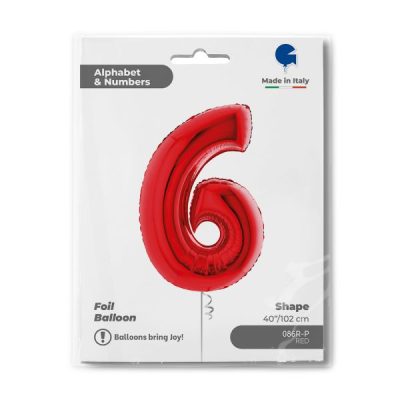 Балон „Цифра 6“ 40′  цвят: червена -1бр. в оп.