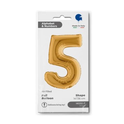 Балон „Цифра 5“ 14′. цвят: злато -1бр. в оп.