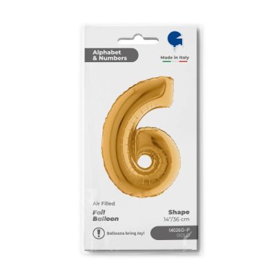 Балон „Цифра 6“ 14′. цвят: злато -1бр. в оп.