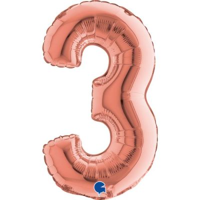 Балон „Цифра 3“ 14′. цвят: розово злато -1бр. в оп.