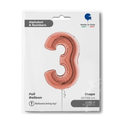 Балон „Цифра 3“ 40′. цвят: розово злато -1бр. в оп.