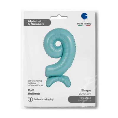 Балон „Цифра 9“ 25′ със стойка  цвят: бебешко синя -1бр. в оп.