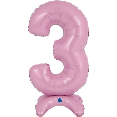 Балон „Цифра 3“ 25′ със стойка  цвят: бебешко розова -1бр. в оп.
