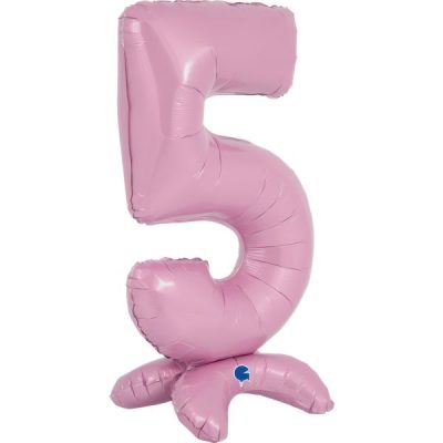 Балон „Цифра 5“ 25′ със стойка  цвят: бебешко розова -1бр. в оп.