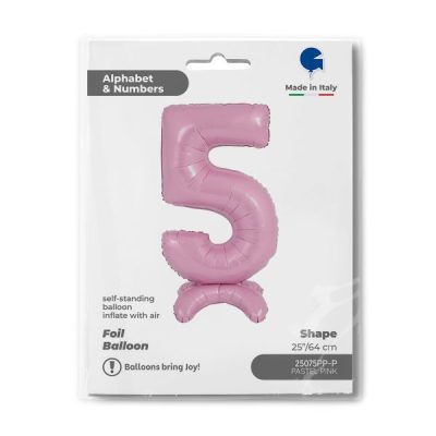 Балон „Цифра 5“ 25′ със стойка  цвят: бебешко розова -1бр. в оп.