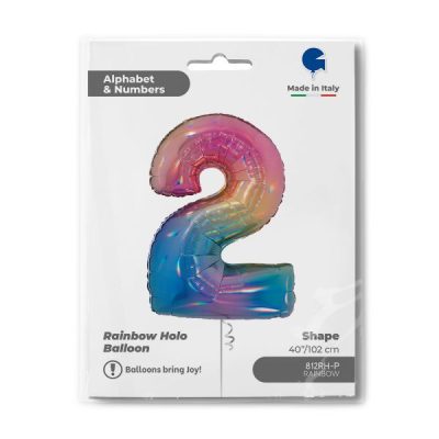 Балон „Цифра 2“ 40′ Rainbow -1бр. в оп.