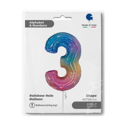 Балон „Цифра 3“ 40′ Rainbow -1бр. в оп.