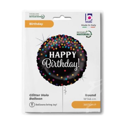 Балон „Happy Birthday-черен с конфети“ 18′ -1бр. в оп.