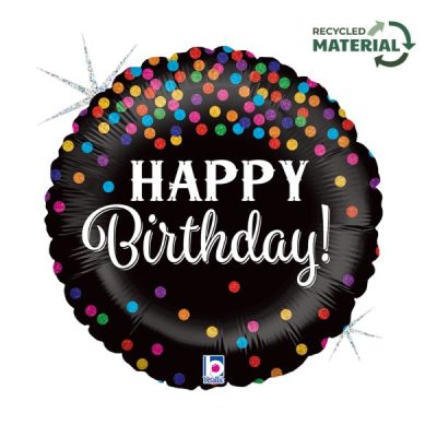 Балон „Happy Birthday-черен с конфети“ 18′ -1бр. в оп.