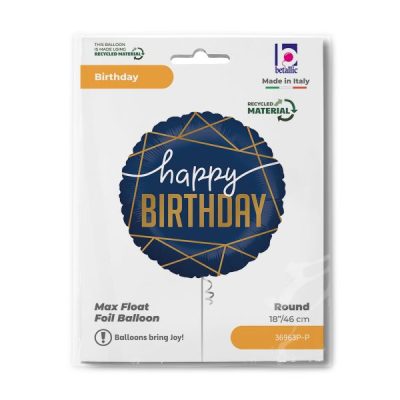 Балон „Happy Birthday“ 18′ цвят „Нави“ -1бр. в оп.