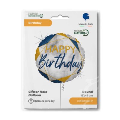 Балон „Happy Birthday-мрамор“ 18′-син -1бр. в оп.
