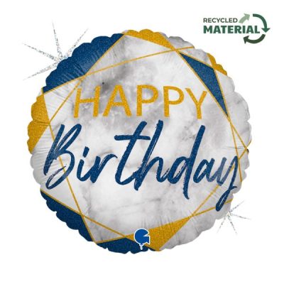 Балон „Happy Birthday-мрамор“ 18′-син -1бр. в оп.