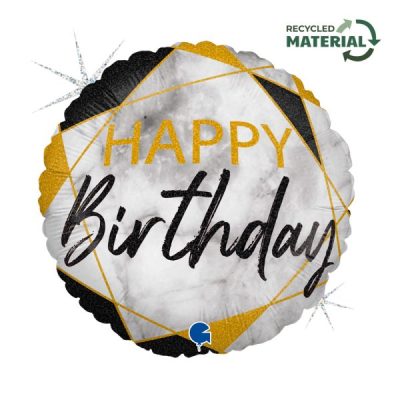 Балон „Happy Birthday-мрамор“ 18′ черен -1бр. в оп.