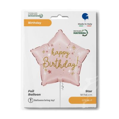 Балон „Happy Birthday-светло розова звезда“ 18′ -1бр. в оп.