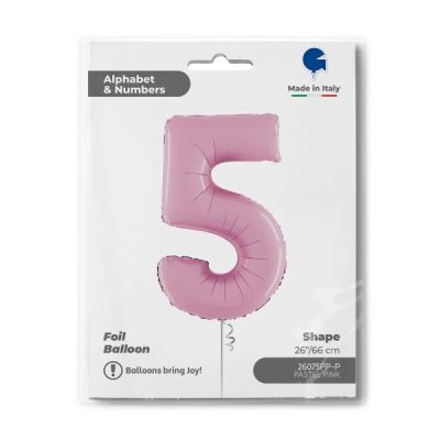Балон „Цифра 5“ 26′. цвят: бебешко розова -1бр. в оп.