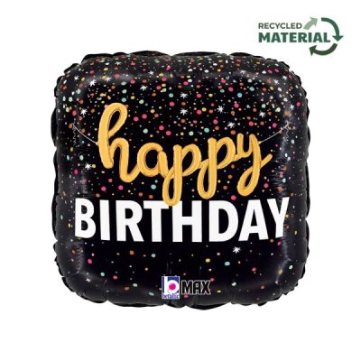 Балон „Надпис Happy Birthday и конфети“ 18′-1бр. в оп.