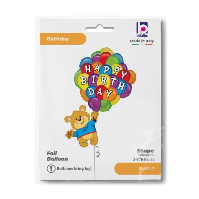 Балон „Мече с балони Happy Birthday“ 34′-1бр. в оп.