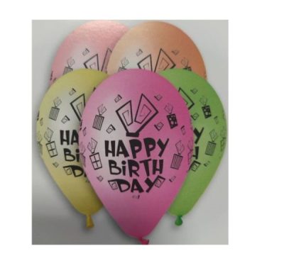 Балони неон с печат „Happy Birthday“ 12′-25бр.