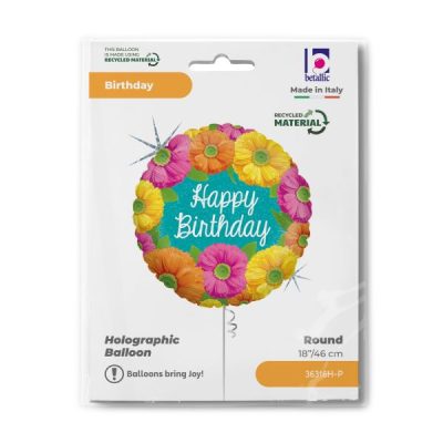 Балон „Happy Birthday и гербери“ 18′-1бр.