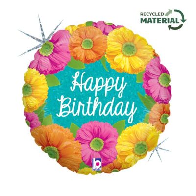 Балон „Happy Birthday и гербери“ 18′-1бр.