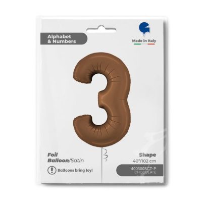 Балон „Цифра 3“ 40′. цвят: шоколад сатен-1бр.